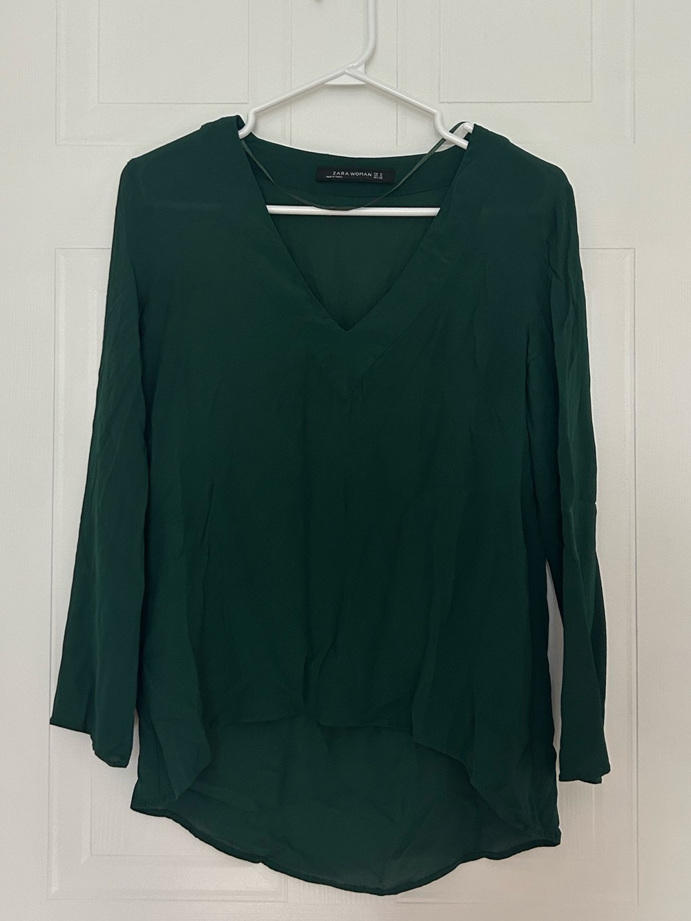 Zara Dark Green V-Neck Long Sleeve Blouse - Women’s Size M